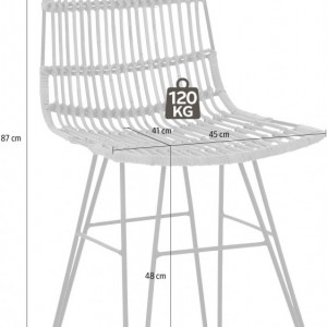Set de 2 scaune Filli, ratan/metal, gri, 45 x 41 x 48 cm - Img 6