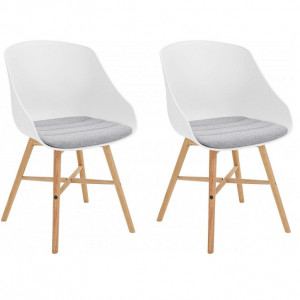 Set de 2 scaune Ken, tesatura/lemn, alb/gri/maro, 50 x 54 x 81 cm