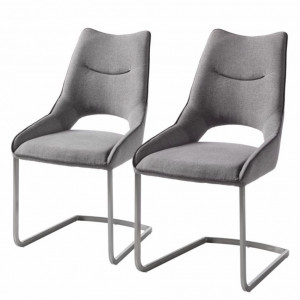 Set de 2 scaune Nidri tesatura / otel inoxidabil, gri deschis, 62 x 96 x 53 cm