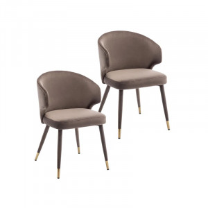 Set de 2 scaune tapitate Agness, catifea/metal, maro inchis/auriu, 50,9 x 52,9 x 81,9 cm