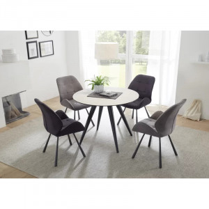 Set de 2 scaune tapitate Vancleave, microfibra/metal, gri deschis/negru, 58 x 63 x 88 cm
