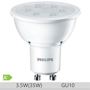 Set de 2 spoturi LED Philips 3.5W GU10 , lumina calda, alb - Img 2