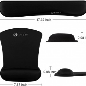 Set de 2 suporturi mouse/tastatura pentru incheietura mainii iCasso, spuma de memorie, negru, 25 x 20 x 2.5 cm / 44 x 8 x 2.5 cm - Img 5