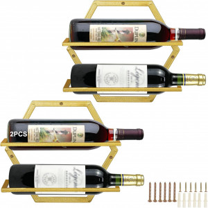 Set de 2 suporturi pentru sticle de vin Giyiprpi, metal, auriu