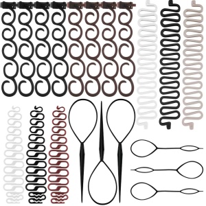 Set de 20 accesorii pentru impletirea parului Augoog, plastic, maro/alb/negru