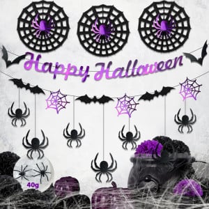 Set de 22 decoratiuni pentru Halloween Syoulin, plastic/textil, negru/violet