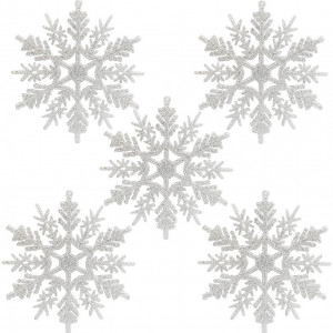 Set de 24 fulgi de zapada Naler, plastic, alb, 10,5 x 10,5 cm - Img 1