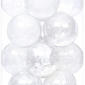 Set de 24 globuri de Craciun Sea Team, transparent/alb, plastic, 7 cm - Img 1