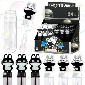 Set de 24 sticlute pentru baloane de sapun la petrecerea copiilor MEISHANG, plastic, alb/negru, 13 cm 