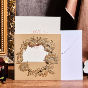 Set de 25 invitatii pentru nunta cu foaie in interior si plic Heartye, hartie,auriu/alb, 15 x 15 cm - Img 5