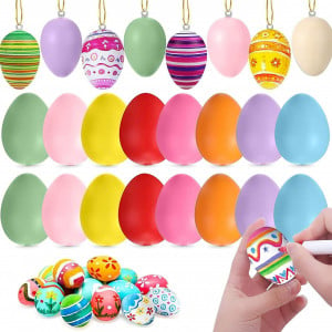 Set de 25 oua decorative pentru Paste JIASHA, plastic, multicolor, 6 x 4 cm 