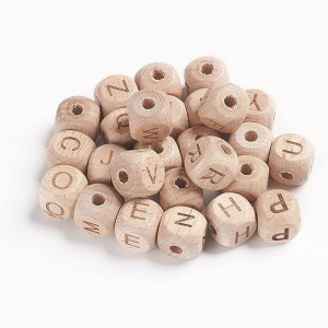 Set de 26 cuburi alfabet pentru mestesuguri UR URLIFEHALL, lemn, natur, 12 mm