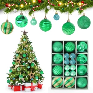 Set de 26 globuri pentru brad Yisscen, plastic, verde/albastru/auriu, 7 cm