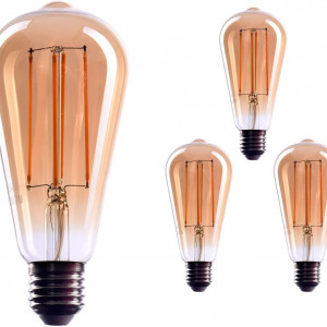Set de 3 becuri incandescente reglabile cu baza E27 CROWN LED, 110 V-130 V,alb cald, auriu, 320 lumeni, 13,9 x 6 cm 