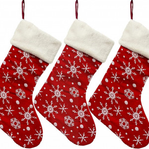 Set de 3 ciorapi pentru Craciun ANPTER, textil, rosu/alb, 46 cm