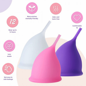 Set de 3 cupe menstruale TimesGate, silicon, roz/alb/mov, 63 x 45 mm - Img 6