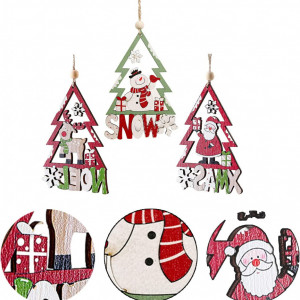 Set de 3 decoratiuni de Craciun DYWW, lemn, rosu/verde/alb, 14 x 10 cm - Img 6