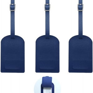 Set de 3 etichete pentru bagaje MIEWAA, piele PU, albastru, 22 x 6.7 cm