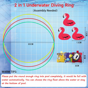 Set de 3 inele de scufundari subacvatice  KUJAIS, PVC, multicolor, 80 cm