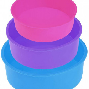 Set de 3 matrite pentru tort Rafow, silicon, roz/albastru/violet, 24/20/17 cm - Img 1