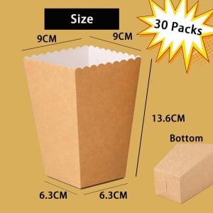 Set de 30 pungi pentru popcorn Einesin, hartie, maro/alb, 9 x 9 x 13,6 cm