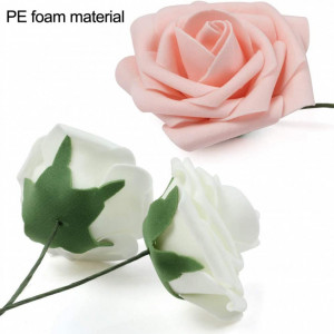 Set de 30 trandafiri artificiali EQLEF, spuma, fildes/roz, 28,5 x 20 cm - Img 2