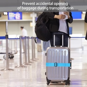 Set de 4 curele pentru valize Vbnzbk, polipropilena/polietilena, albastru/negru, 5 x 200 cm