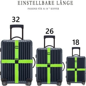 Set de 4 curele si 4 etichete pentru bagaje  LadayPoa, poliester/plastic, verde/negru, 180 x 5 cm