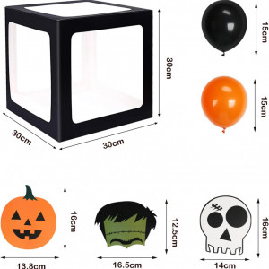 Set de 4 cutii cu 20 de baloane si 22 autocolante pentru Haloween Fennoral, hartie/latex, portocaliu/negru - Img 2