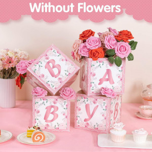 Set de 4 cutii pentru aranjamente florale SUNBEAUTY, carton, alb/roz/verde, 18 x 18 x 18 cm