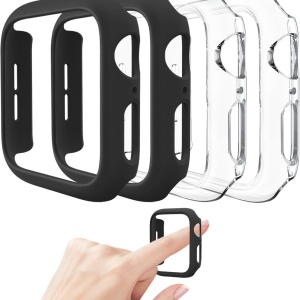 Set de 4 huse pentru Apple Watch Series 9 (2023), Series 8, Series 7 Mugust, PC, negru/transparent, 41 mm