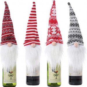 Set de 4 huse pentru sticlele de vin de Craciun Vohoney, textil, multicolor, 39 x 12 cm - Img 1