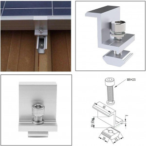 Set de 4 kituri de prindere pentru panouri solare Sunshine smile, aluminiu, argintiu, 45 mm