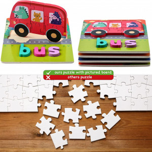 Set de 4 puzzle-uri pentru copii BBLIKE, 3D, lemn, multicolor, 14,5 x 18 cm - Img 4
