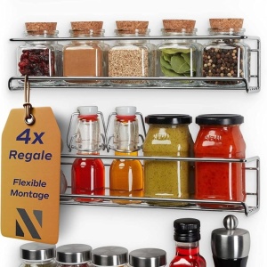 Set de 4 rafturi pentru condimente NOBRO, otel inoxidabil, argintiu, 30 x 6,6 x 6,6 cm