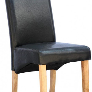 Set de 4 scaune de living Cambridge, piele sintetica neagra, picioare lemn natur - Img 1