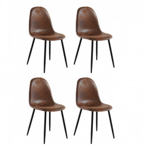 Set de 4 scaune Miller, tesatura/metal/decor stejar, maro antichizat, 44x52x87 cm - Img 1