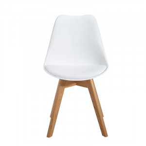 Set de 4 scaune tapitate Jazmin, lemn masiv/polipropilena/piele PU, alb/natur, 42,5 x 47 x 81,5 cm