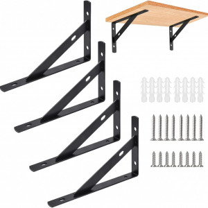 Set de 4 suporturi pentru rafturi Vulevirtue, metal, negru, 15 x 9,5 x 1,6 cm