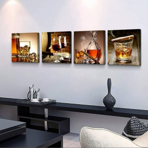 Set de 4 tablouri Hyidecorart, panza/lemn, multicolor, 30 x 30 cm - Img 5