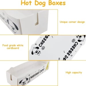 Set de 40 cutii pentru hotdog Jingyou, carton, alb/negru/galben, 18 x 5 x 4,3 cm