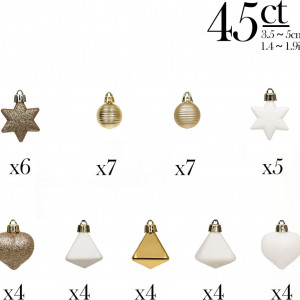Set de 45 glorburi de Craciun Valery Madelyn, plastic, auriu/alb, 3-4 cm - Img 6