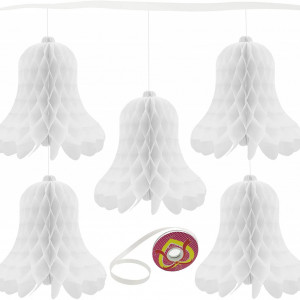 Set de 5 clopotei pentru nunta si o rola de banda DUGYIRS, alb, hartie, 30 x 30 cm