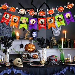 Set de 5 decoratiuni pentru Halloween Qpout, carton, multicolor - Img 4