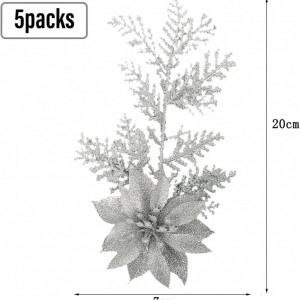 Set de 5 flori artificiale pentru bradul de Craciun TAZZOR, polietilena, argintiu, 20 x 7 cm - Img 5
