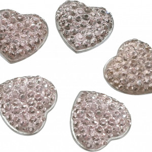 Set de 5 inimi decorative AERZETIX, sticla, roz, 14 x 13 mm - Img 1