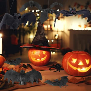 Set de 5 lilieci pentru Halloween Moinkerin, cauciuc, negru