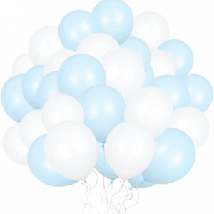 Set de 50 baloane Jiaer Sentai, latex, alb/albastru, 30 cm - Img 1