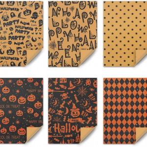 Set de 6 coli hartie pentru impachetat cadouri, portocaliu/negru, 70 x 50 cm - Img 6
