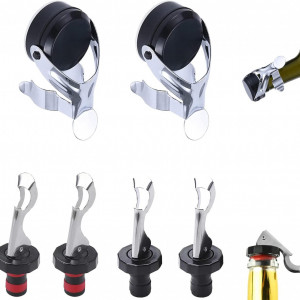 Set de 6 dopuri pentru sticle LIBAIJIAAZQH, otel inoxidabil/plastic, negru/argintiu